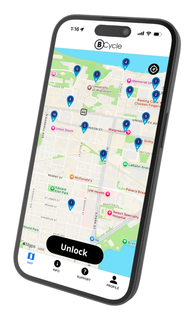 smart phone displaying the BCycle app landing page